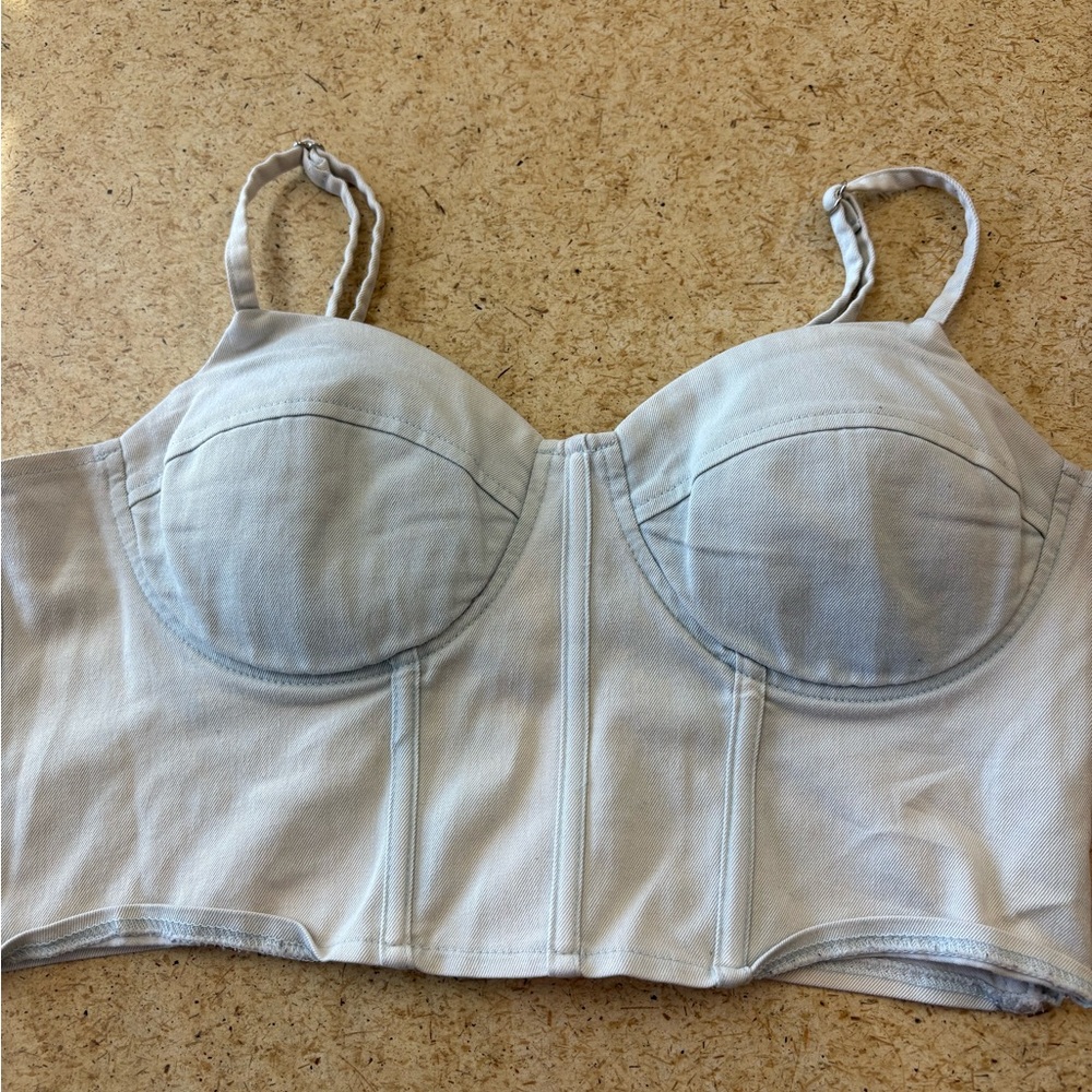 WHIT Blue Crop Top with Structured Cups and Adjustable Straps